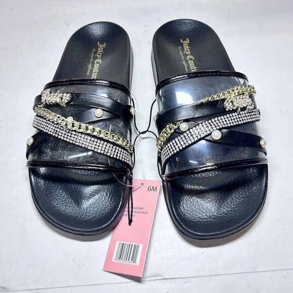 Juicy Couture Womens 6 M Black Clear Styx Slide Flip Flop Sandals NEW GD5 - Picture 2 of 4